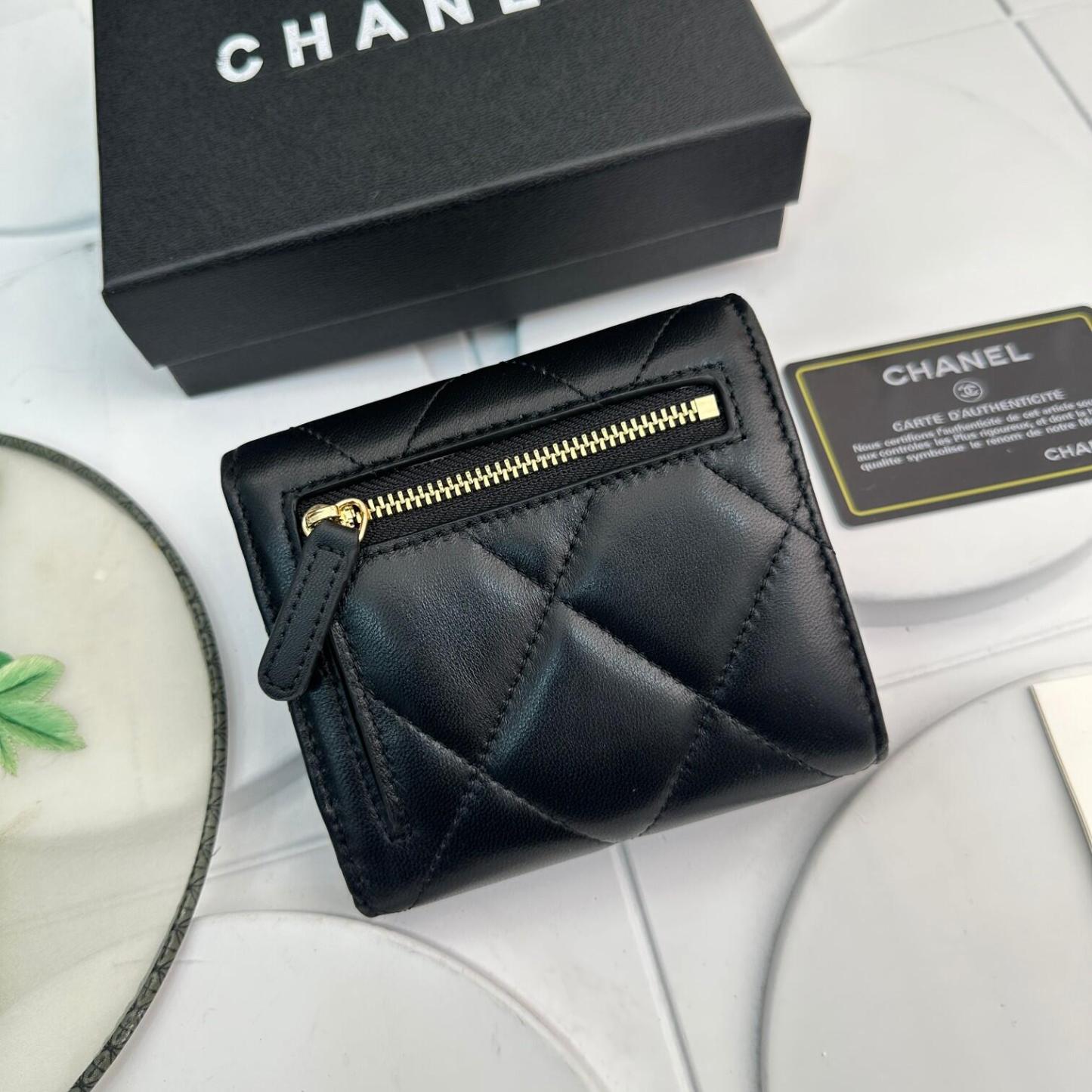 (シャネル)AP1064フラップ ウォレット財布☆ブラック